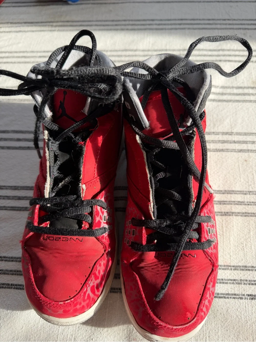 Nike Air Jordans Red and Black Kids' High-Top Sneakers Size Youth 5.5